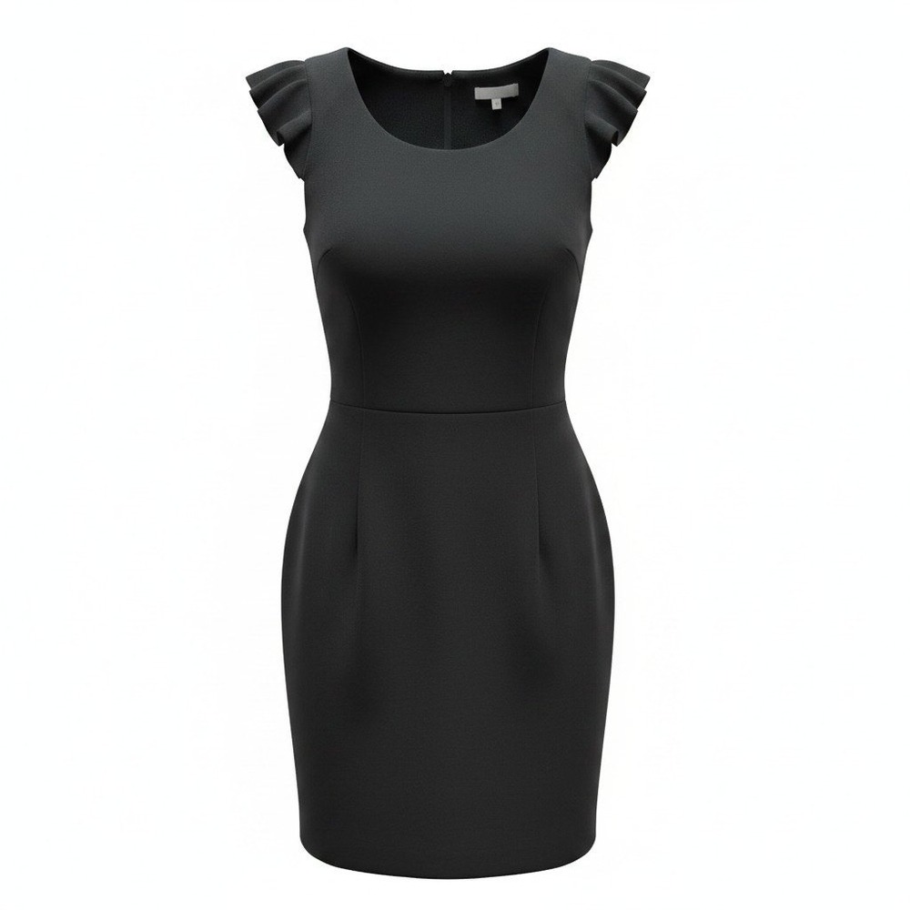 Zara Mini Dress Womens XS‎ Black Excellent Ruffle Sleeve V-Back Sheath